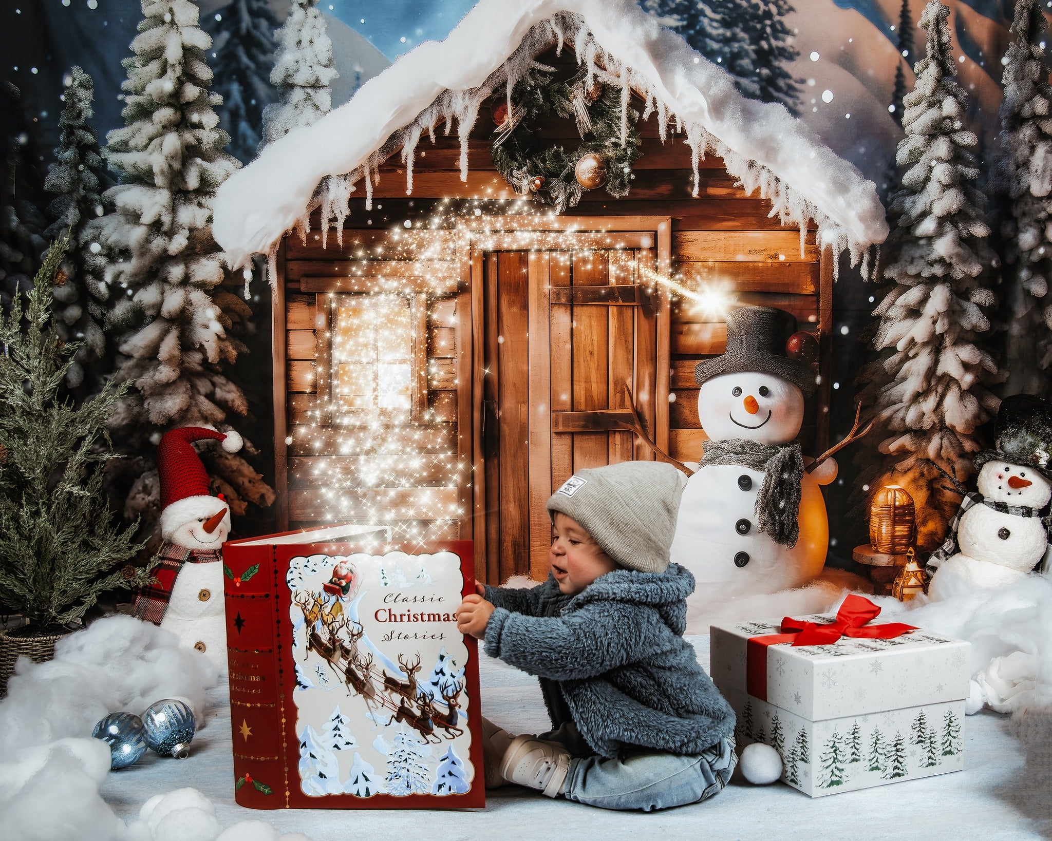 Kate Winter Christmas Snowman House Backdrop for Photography