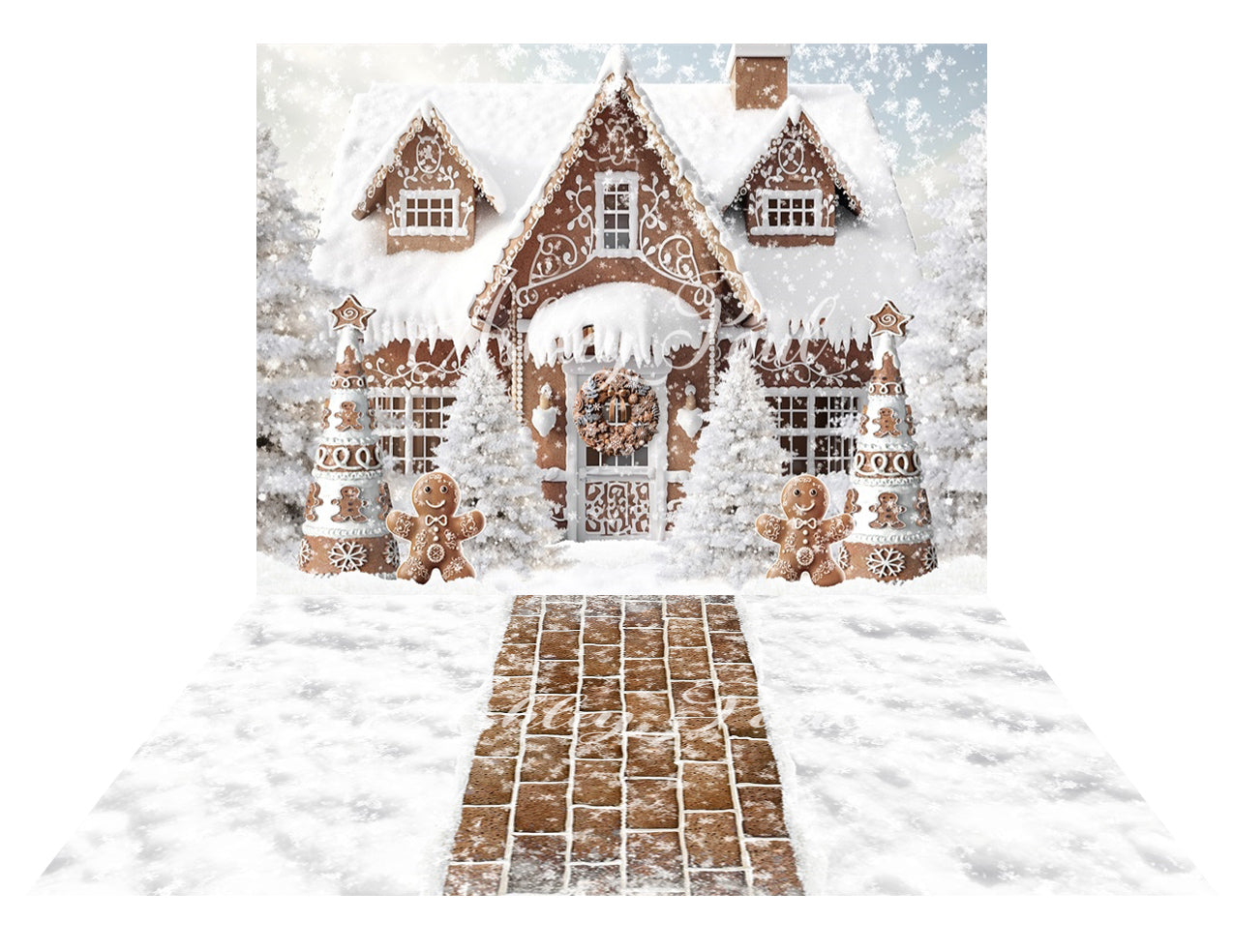 Kate Christmas Snow Gingerbread House Backdrop+Gingerbread House Floor Mat Backdrop -UK