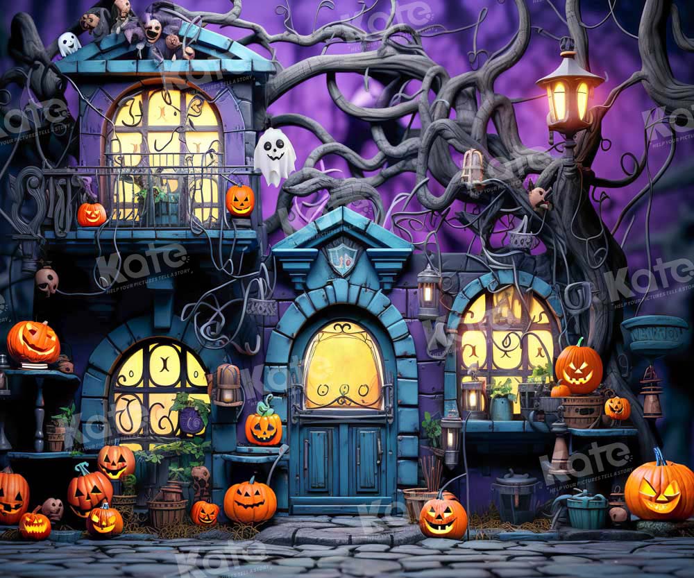 Kate Purple Halloween Pumpkin Spooky Backdrop Designed by Emetselch -UK