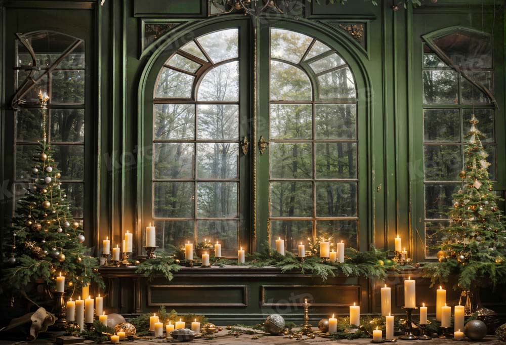Kate Christmas Green Window Candle Backdrop Designed by Emetselch -UK