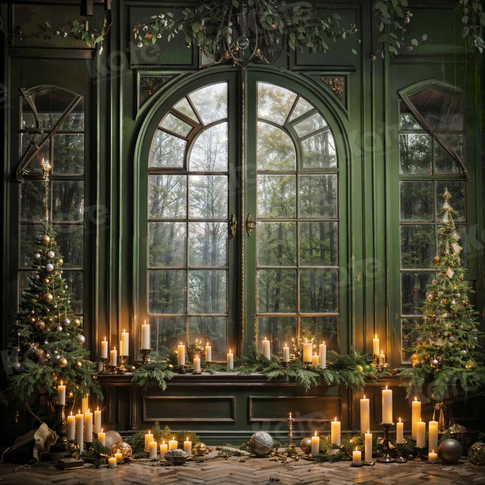 Kate Christmas Green Window Candle Backdrop Designed by Emetselch -UK