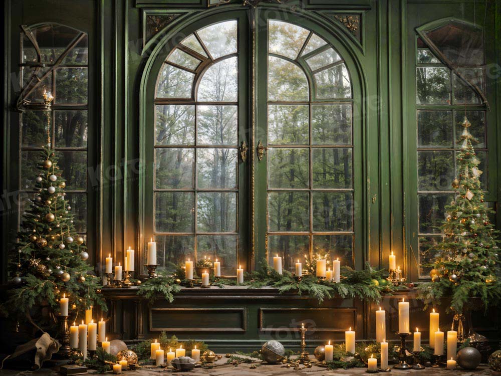 Kate Christmas Green Window Candle Backdrop Designed by Emetselch -UK