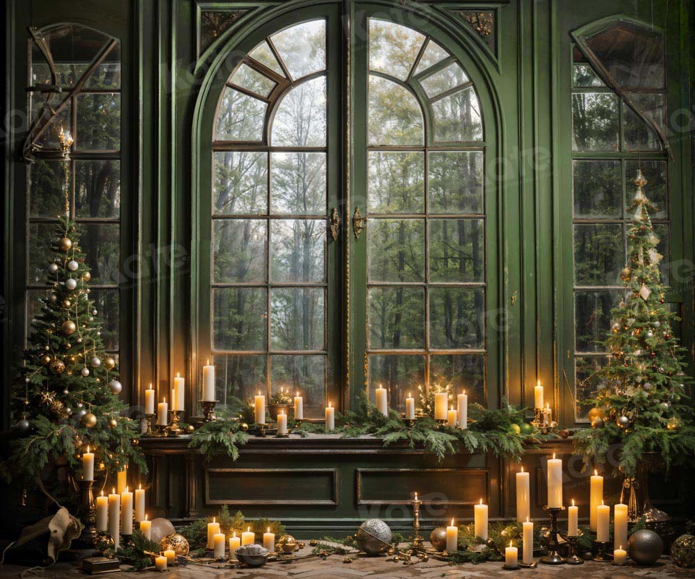 Kate Christmas Green Window Candle Backdrop Designed by Emetselch -UK
