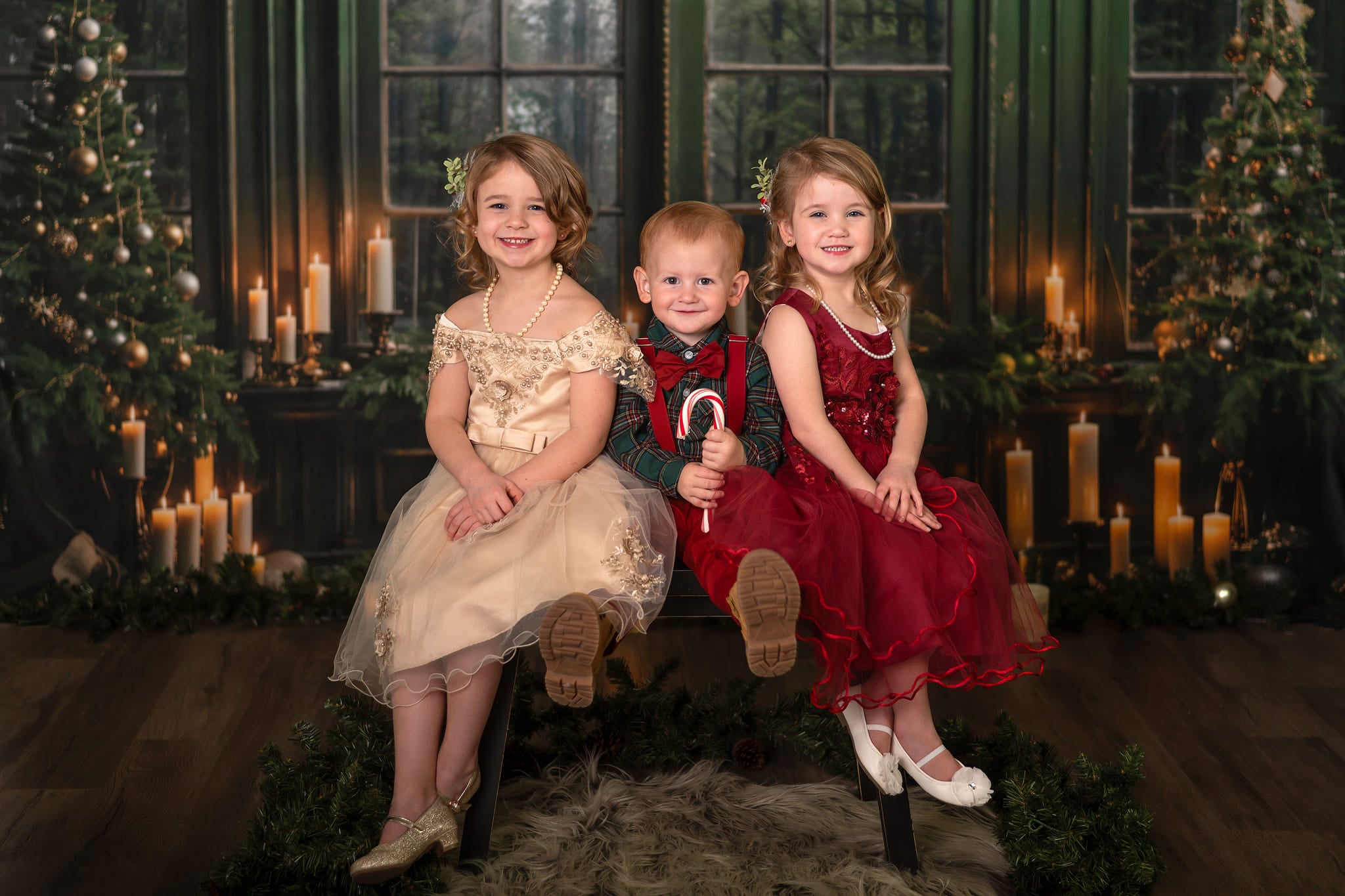 Kate Christmas Green Window Candle Backdrop Designed by Emetselch -UK