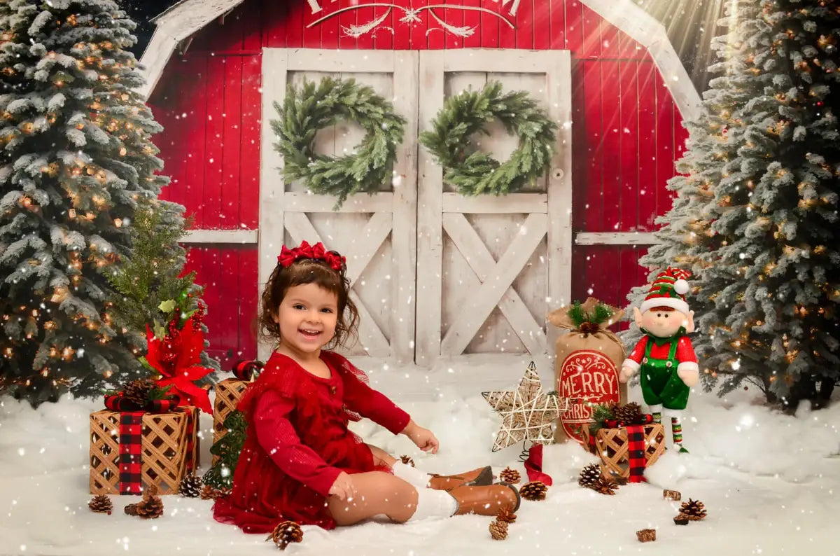 Lightning Deals Kate Winter Xmas Tree Farm Red Barn Backdrop Designed by Chain Photography -UK