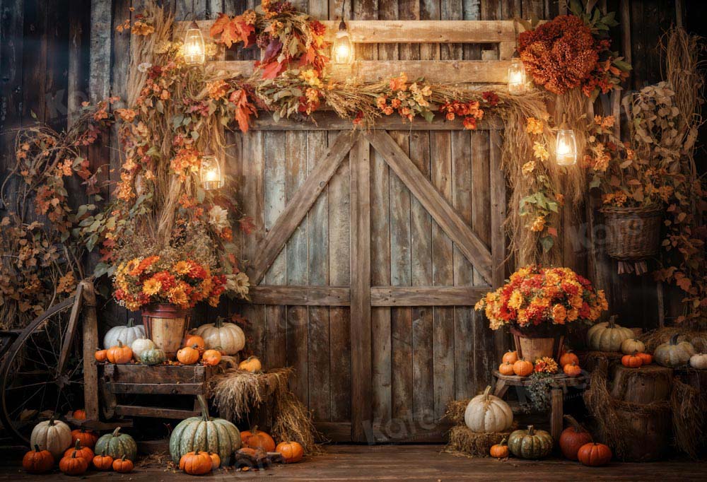 Kate Autumn Leaves Retro Barn Backdrop Designed by Emetselch