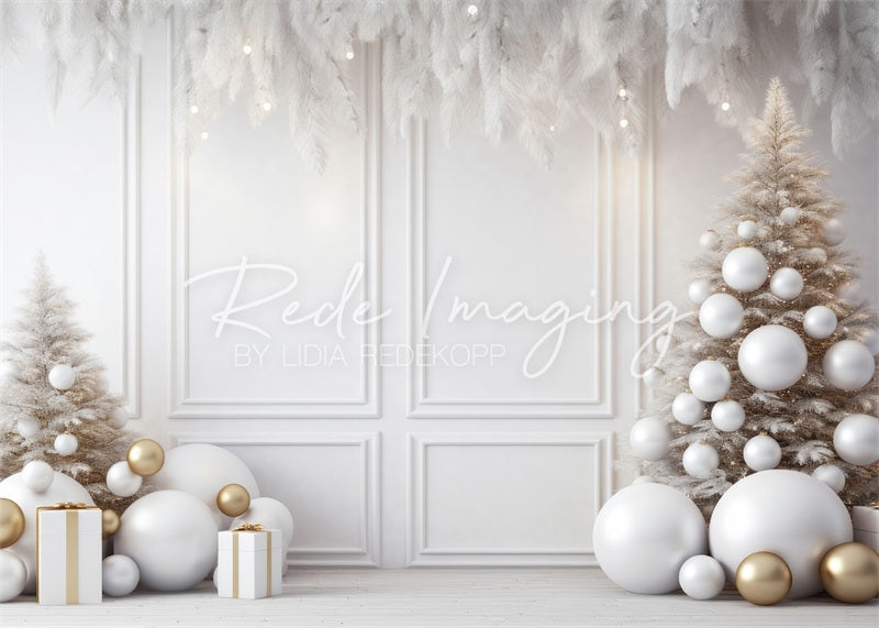 Kate Christmas White Wall Feathers Gold Backdrop Designed by Lidia Redekopp