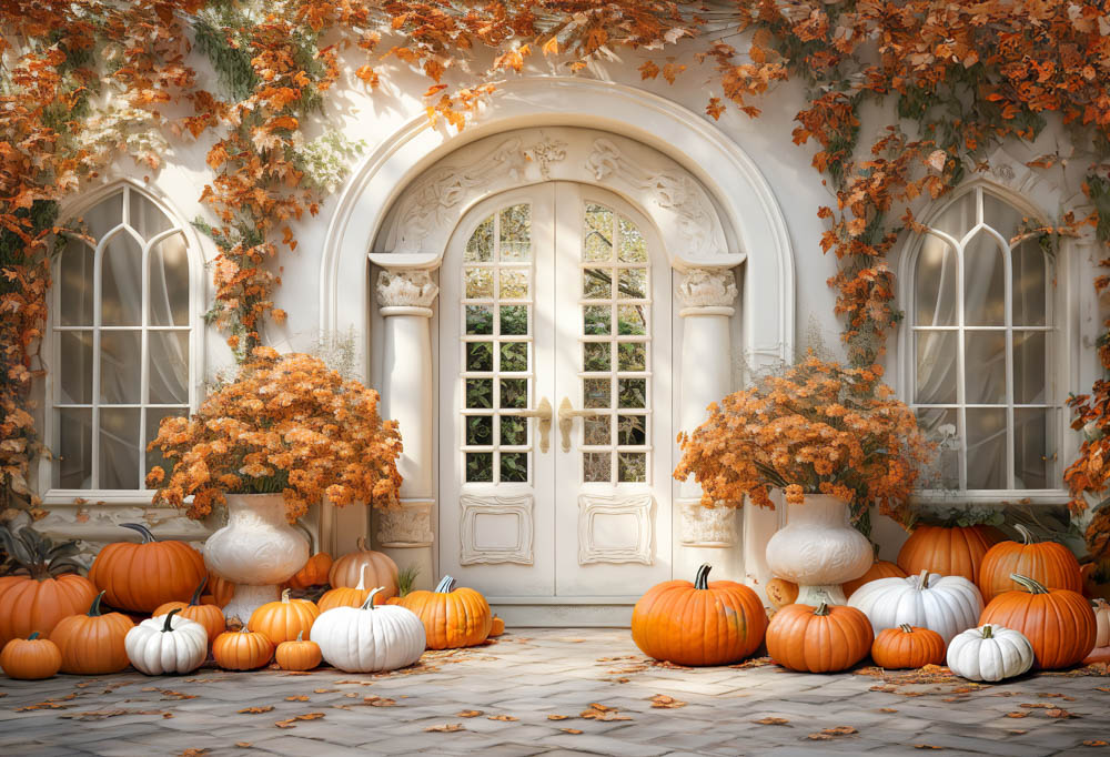 Kate Autumn Pumpkin White Door Backdrop Designed by Emetselch -UK