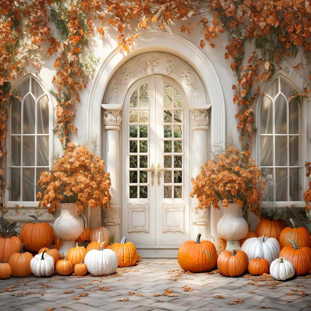 Kate Autumn Pumpkin White Door Backdrop Designed by Emetselch -UK
