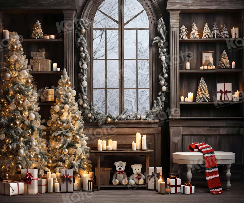 Kate Christmas Window Tree Teddy Bear Backdrop Designed by Emetselch