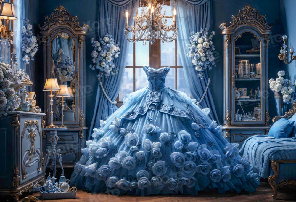 Kate Blue Dress Flower Bedroom Backdrop Designed by GQ