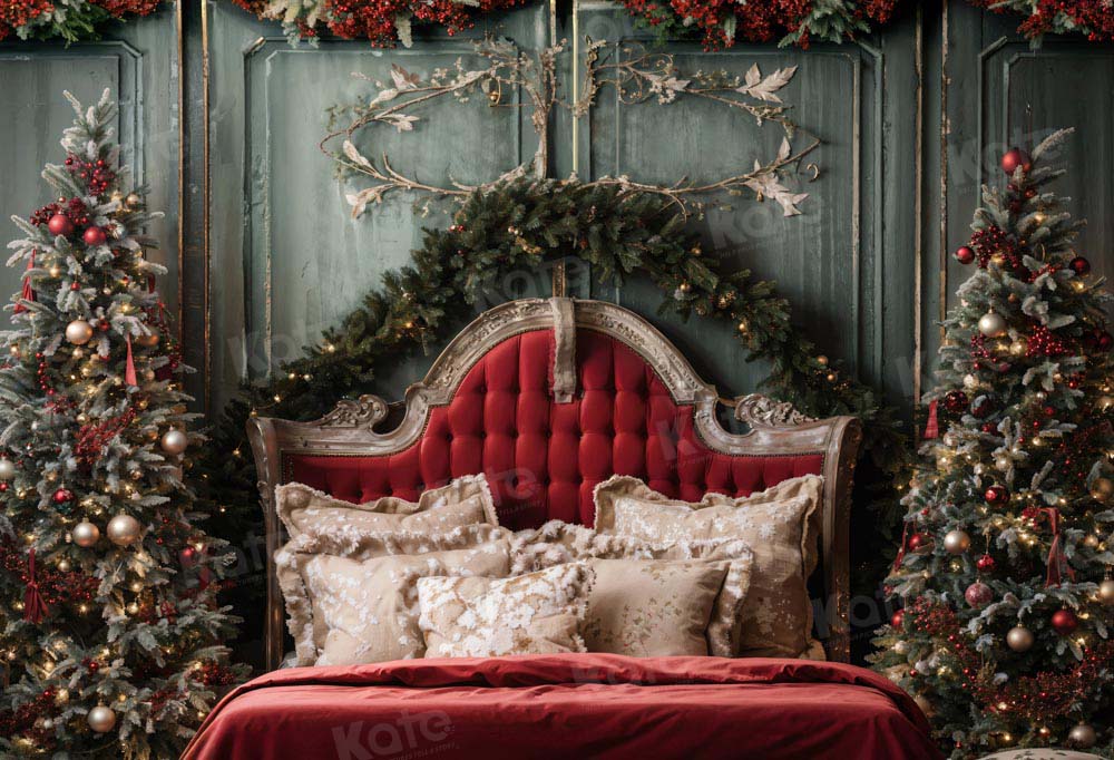 Kate Christmas Red Headboard Green Wall Tree Backdrop Designed by Emetselch -UK