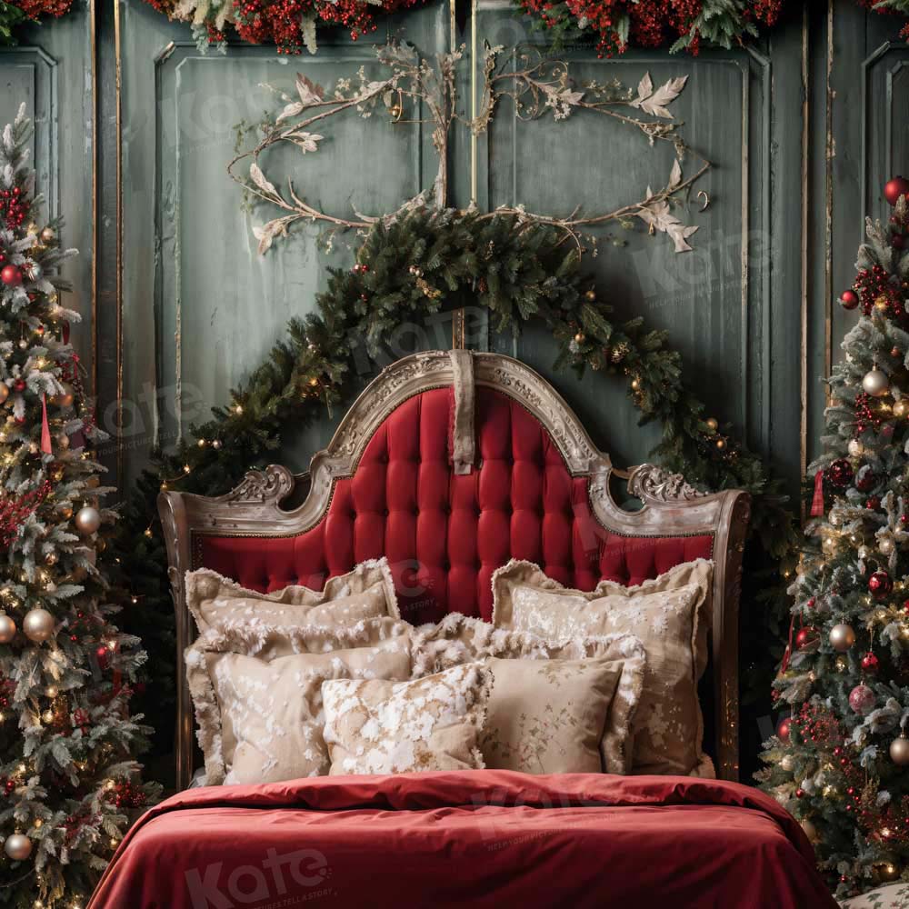 Kate Christmas Red Headboard Green Wall Tree Backdrop Designed by Emetselch -UK