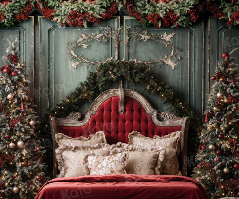 Kate Christmas Red Headboard Green Wall Tree Backdrop Designed by Emetselch -UK