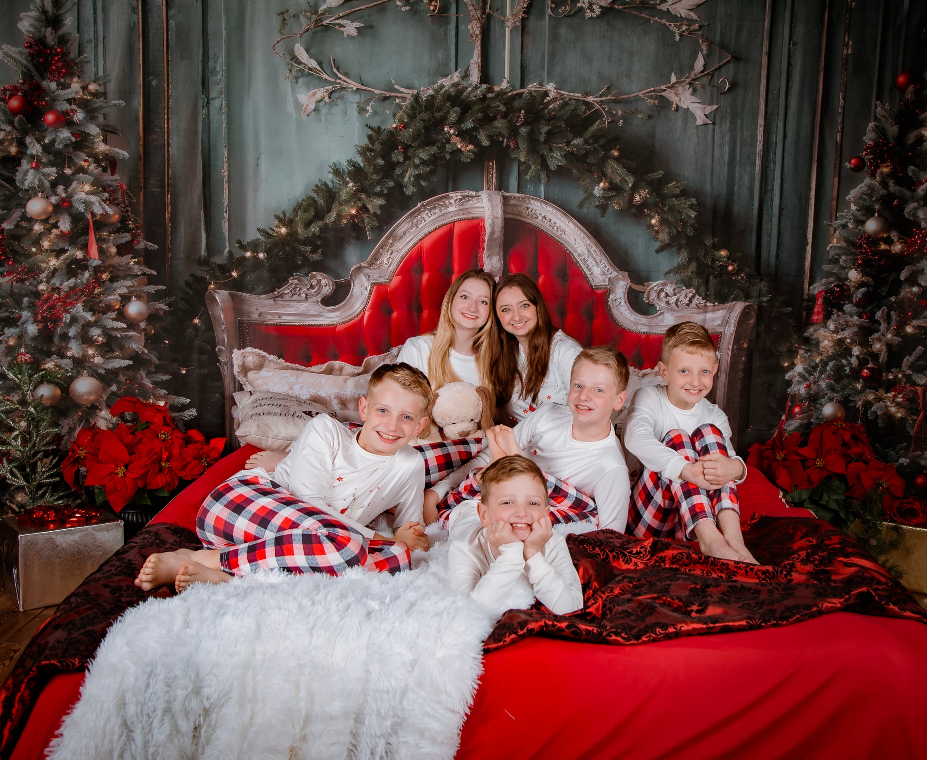 Kate Christmas Red Headboard Green Wall Tree Backdrop Designed by Emetselch -UK