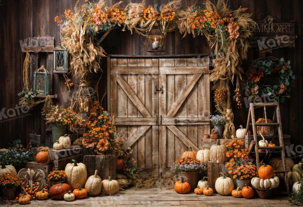 Lightning Deals Kate Autumn Barn Pumpkin Backdrop Designed by Emetselch -UK