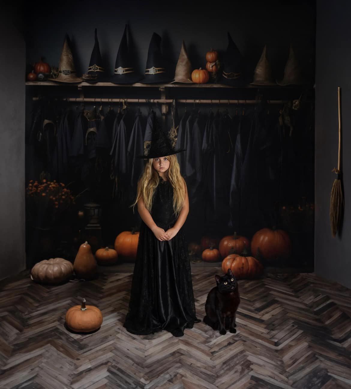 Kate Halloween Wizard Black Robe Closet Backdrop for Photography -UK