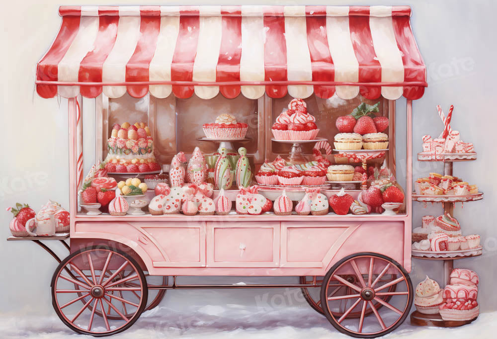 Kate Winter Red Dessert Cart Snow Backdrop Designed by Emetselch -UK