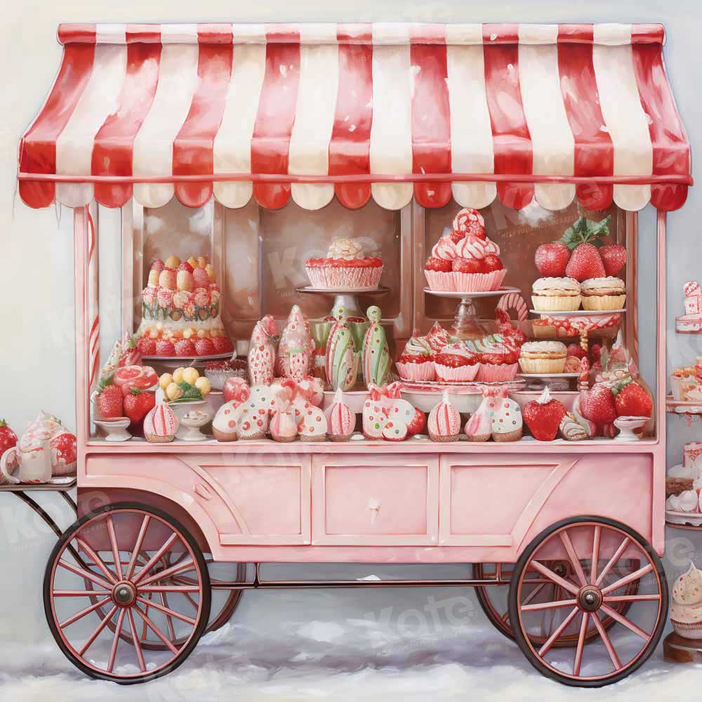 Kate Winter Red Dessert Cart Snow Backdrop Designed by Emetselch -UK