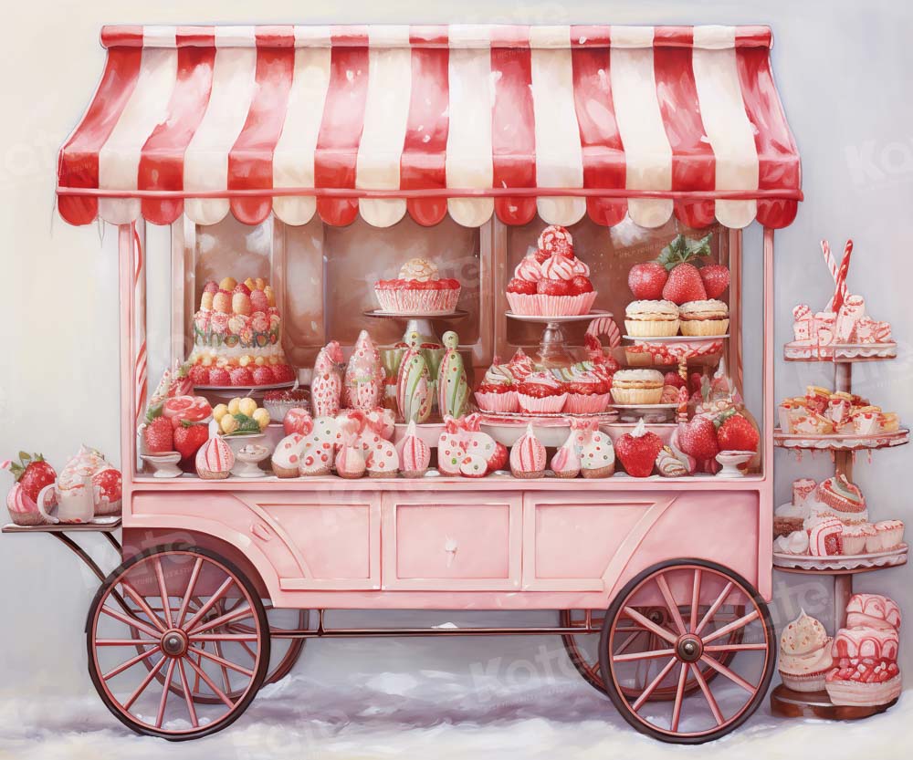 Kate Winter Red Dessert Cart Snow Backdrop Designed by Emetselch -UK