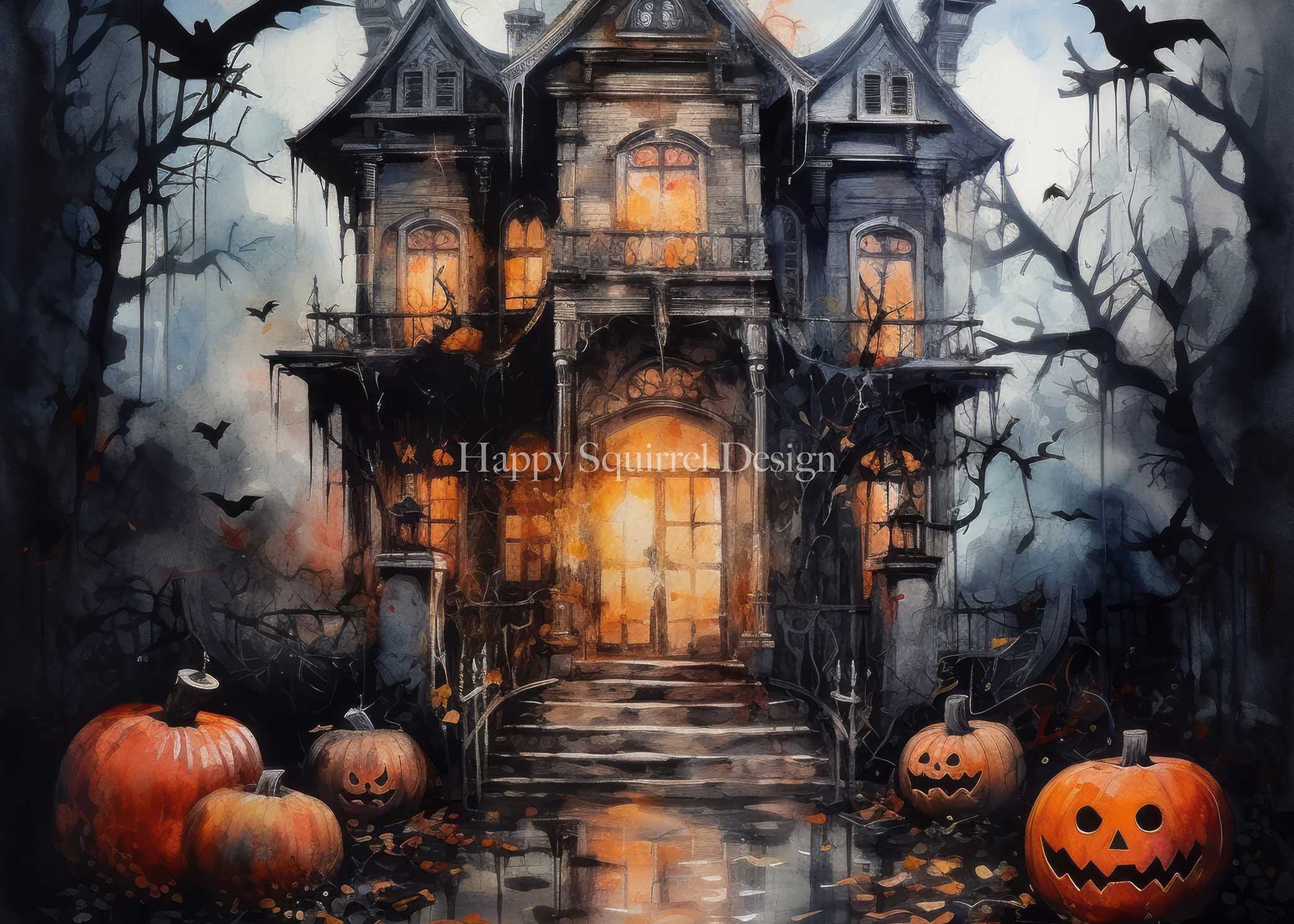 Kate Halloween Spooky Mansion Backdrop Designed by Happy Squirrel Design