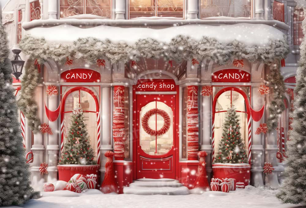Kate Christmas Red Candy Shop Backdrop Designed by Chain Photography -UK