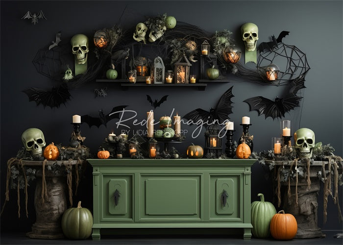 Kate Spooky Green Kitchen Halloween Backdrop Designed by Lidia Redekopp