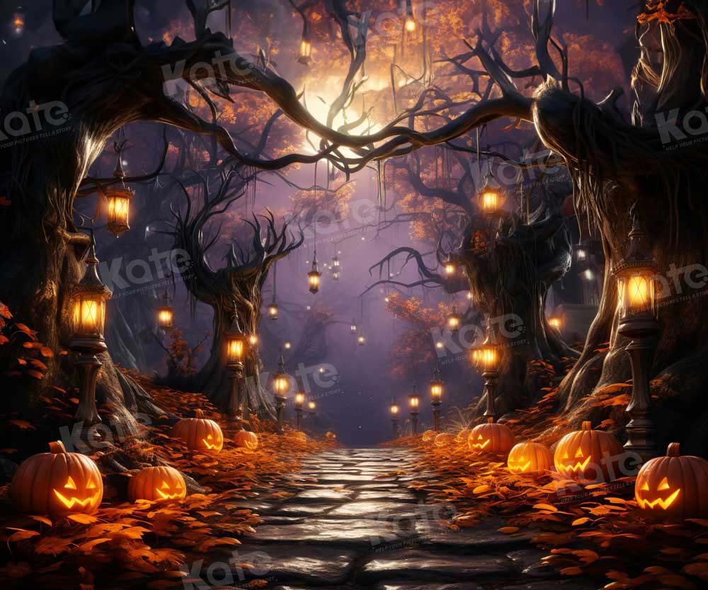 On Sale Kate Halloween Pumpkin Forest Light Backdrop Designed by Emetselch -UK