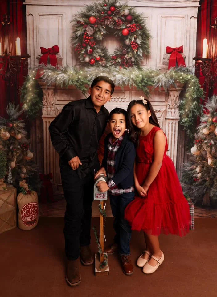 Kate Christmas Tree Fireplace Red Fleece Backdrop Designed by Emetselch -UK