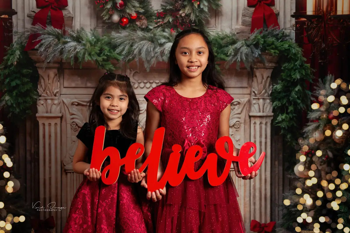 Kate Christmas Tree Fireplace Red Fleece Backdrop Designed by Emetselch -UK