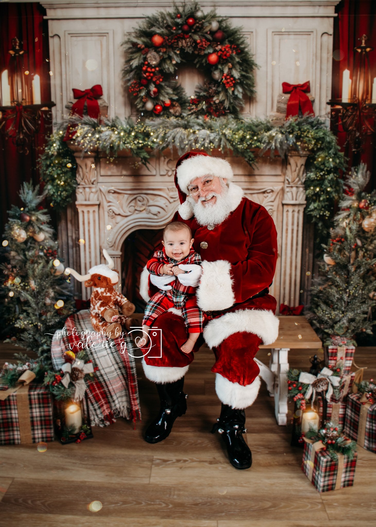 Kate Christmas Tree Fireplace Red Backdrop Designed by Emetselch -UK