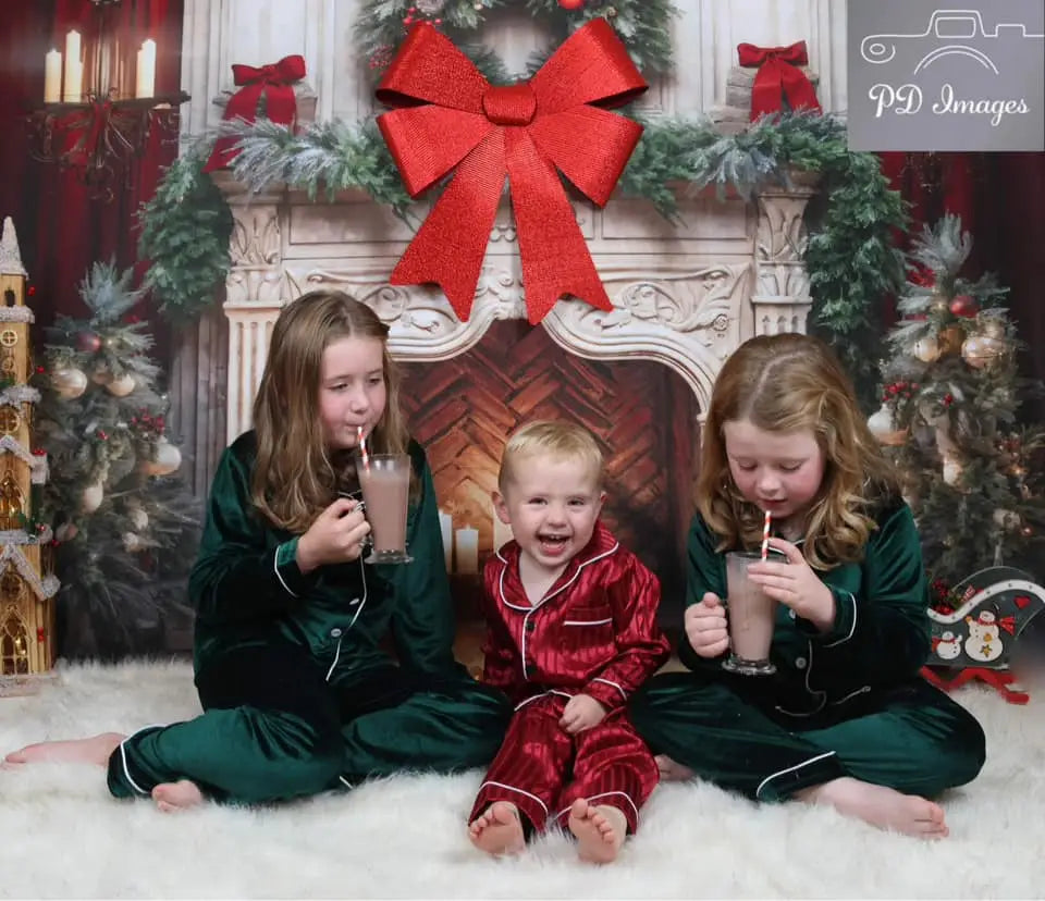 Kate Christmas Tree Fireplace Red Fleece Backdrop Designed by Emetselch -UK