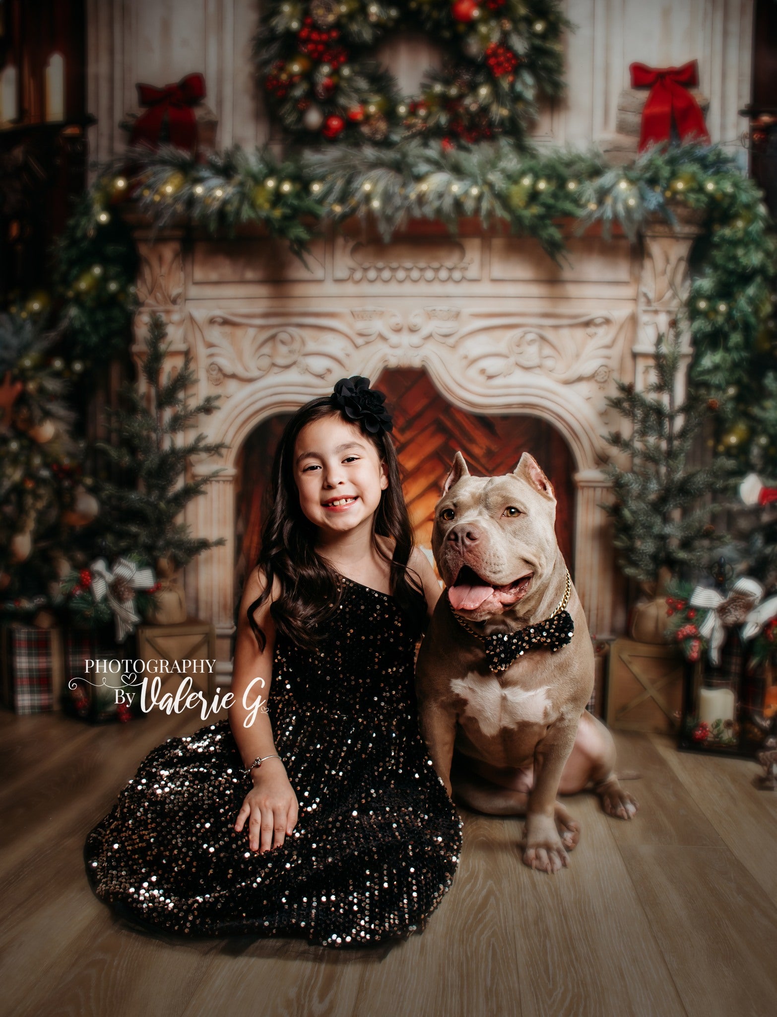 Kate Christmas Tree Fireplace Red Backdrop Designed by Emetselch -UK