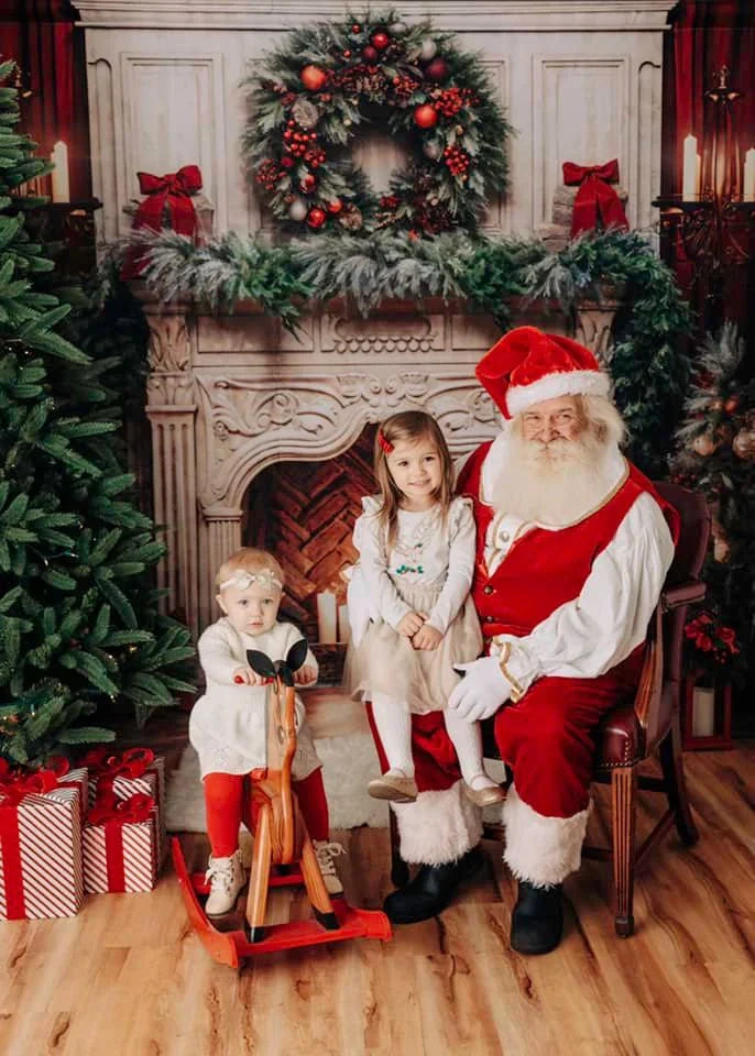 Kate Christmas Tree Fireplace Red Fleece Backdrop Designed by Emetselch -UK