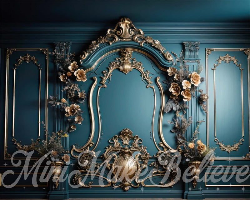 Kate Luxury Gold Teal Turquoise Wall Backdrop Designed by Mini MakeBelieve -UK