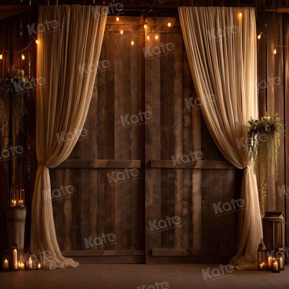 Kate Retro Brown Curtain Wood Wedding Backdrop for Photography
