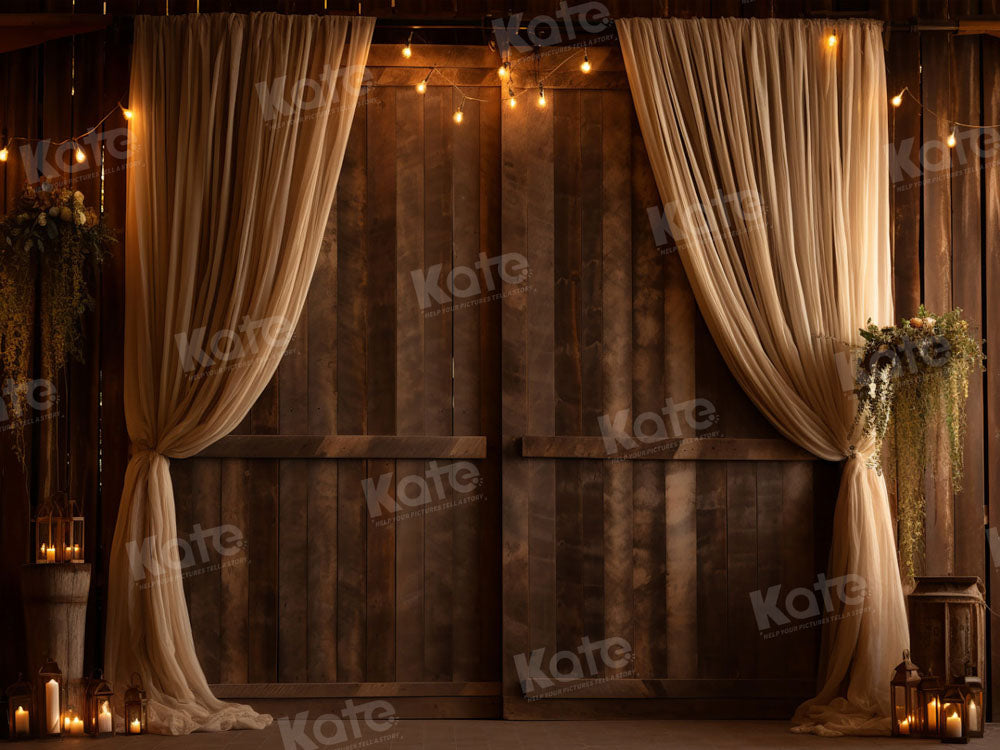 Kate Retro Brown Curtain Wood Wedding Backdrop for Photography