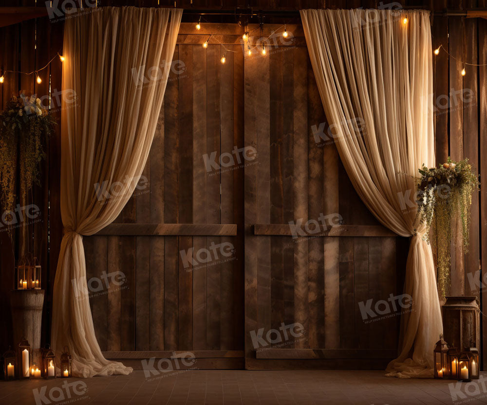 Kate Retro Brown Curtain Wood Wedding Backdrop for Photography