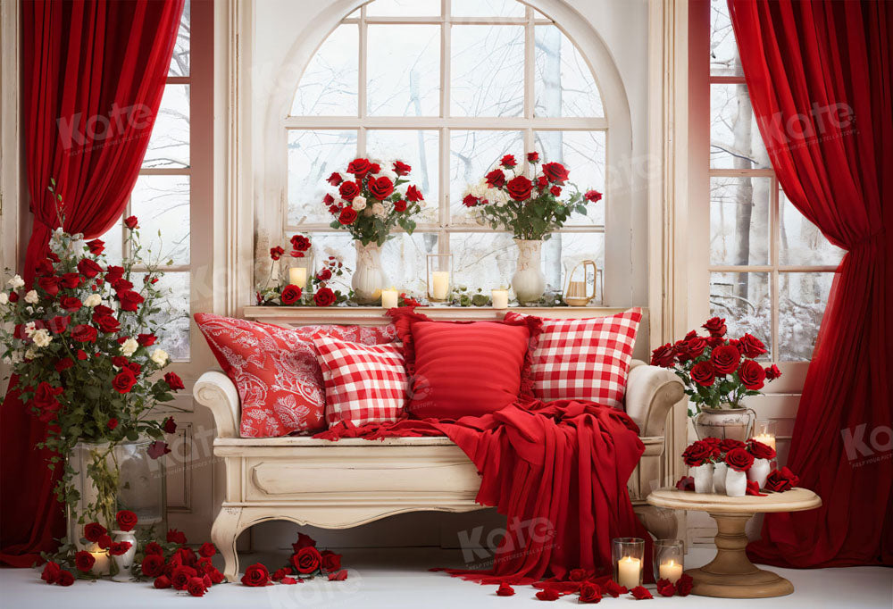Kate Valentine's Day Vintage Sofa Red Backdrop for Photography -UK