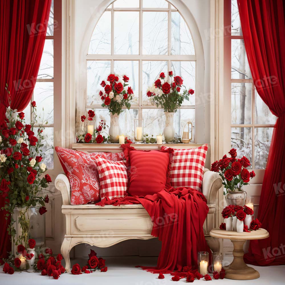 Kate Valentine's Day Vintage Sofa Red Backdrop for Photography -UK