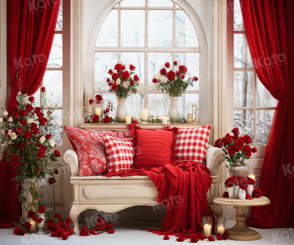 Kate Valentine's Day Vintage Sofa Red Backdrop for Photography -UK