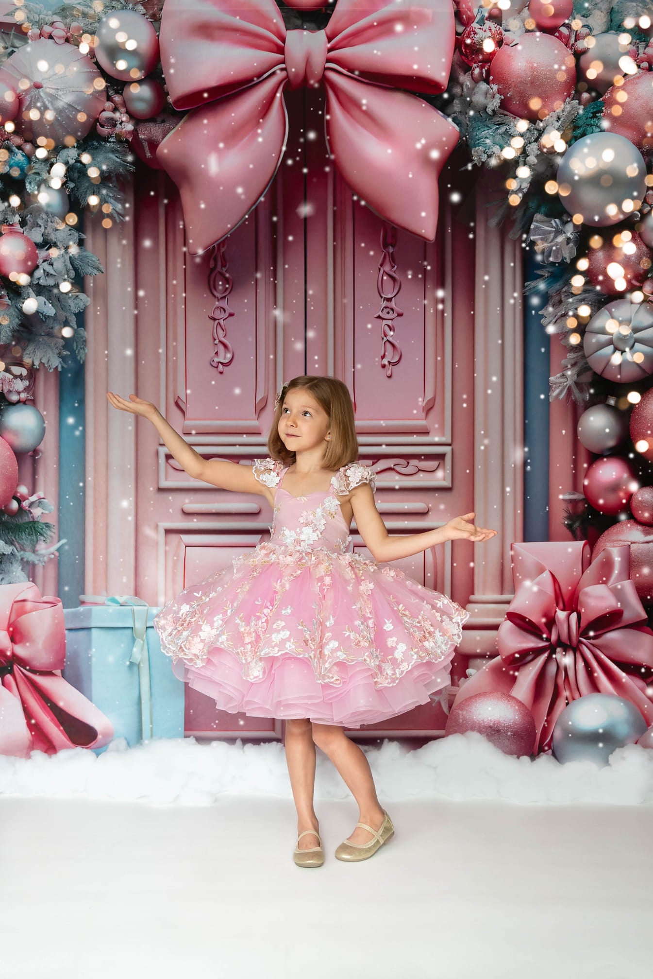Kate Christmas Pink Door Arch Backdrop for Photography -UK