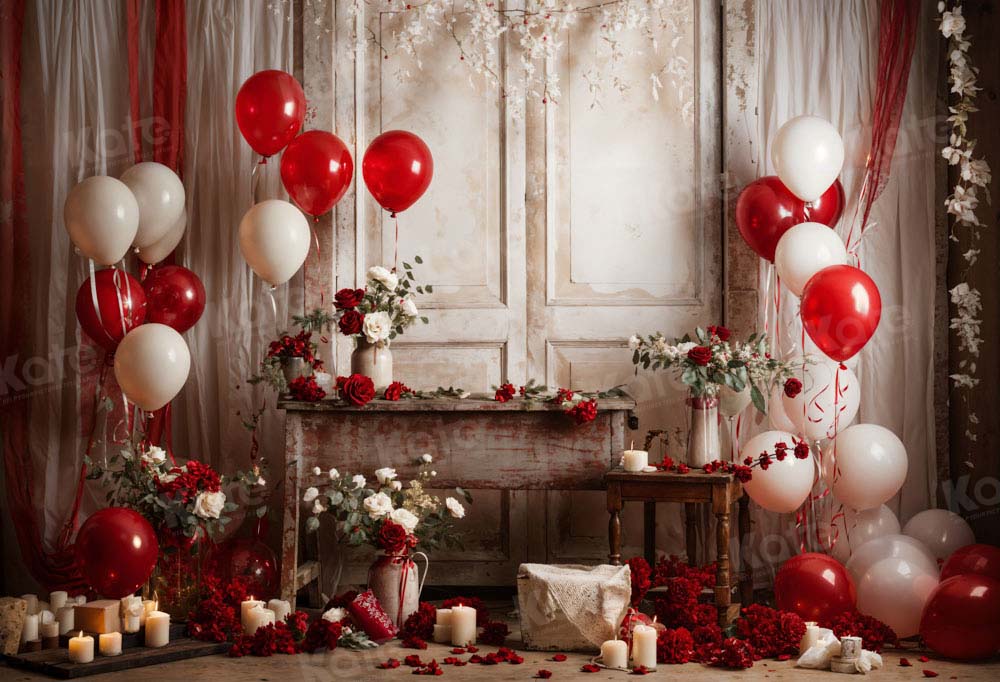 Kate Valentine's Day Rose Balloon Retro Room Backdrop Designed by Emetselch -UK
