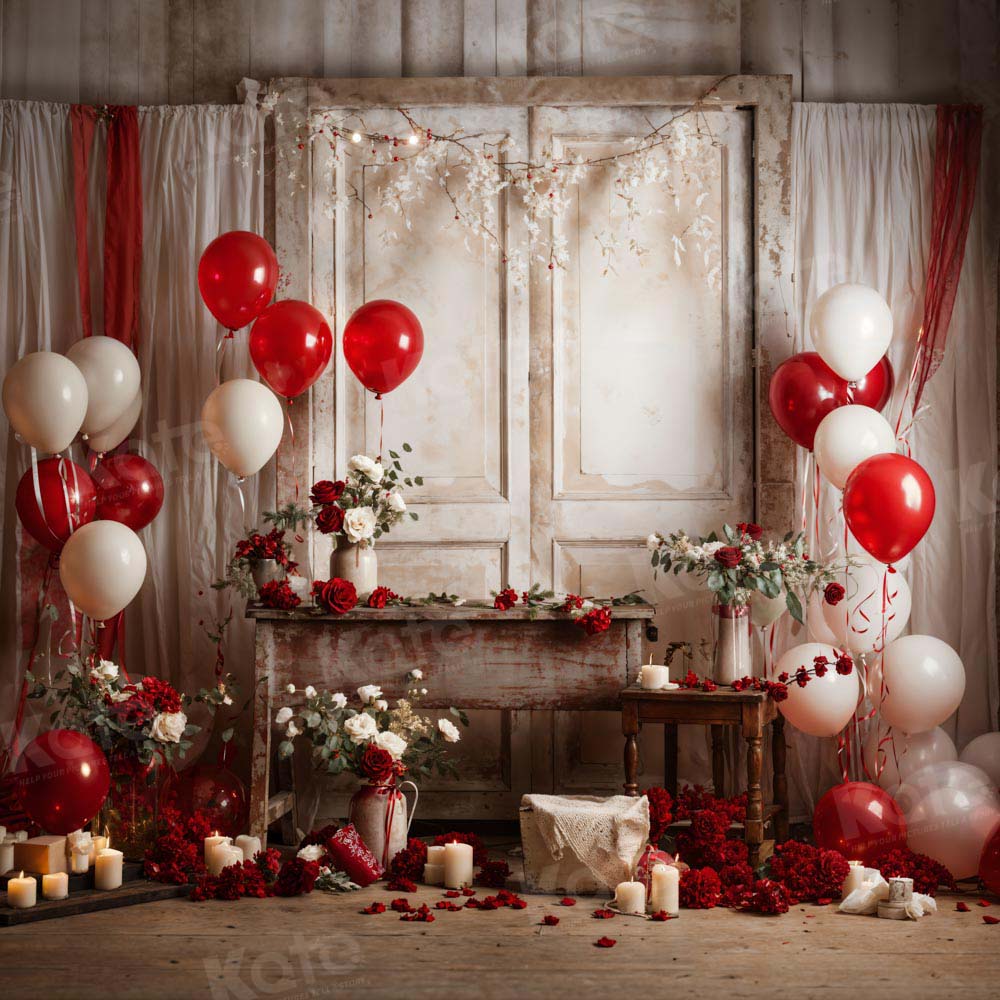 Kate Valentine's Day Rose Balloon Retro Room Backdrop Designed by Emetselch -UK