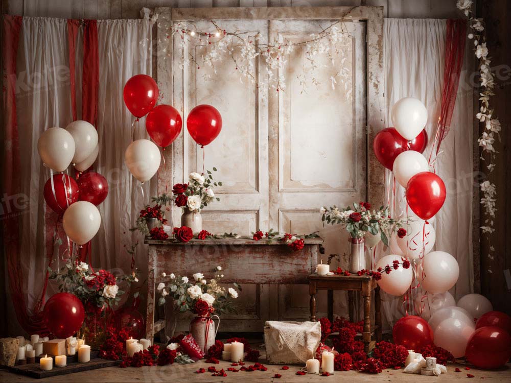 Kate Valentine's Day Rose Balloon Retro Room Backdrop Designed by Emetselch -UK