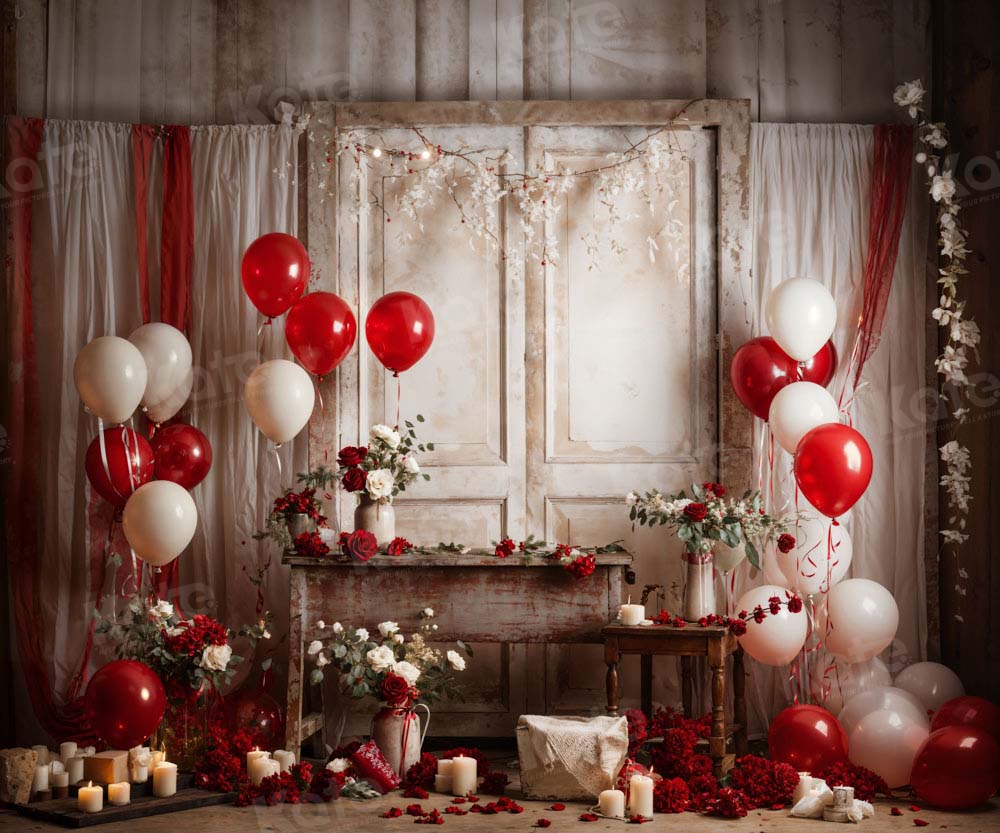 Kate Valentine's Day Rose Balloon Retro Room Backdrop Designed by Emetselch -UK