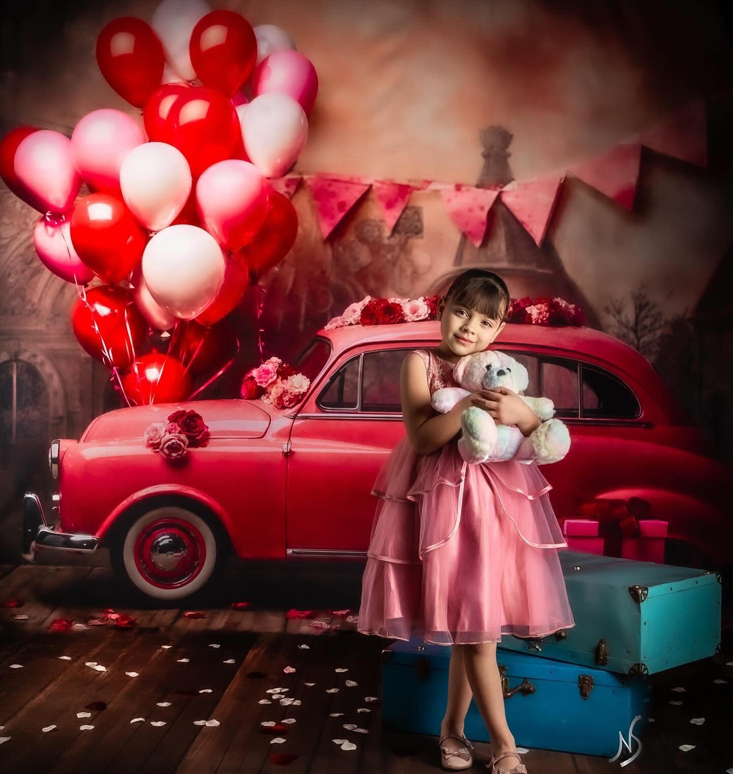 Kate Valentine's Day Pink Car Balloon Backdrop Designed by Emetselch -UK