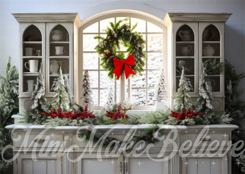 Kate White Farmhouse Winter Christmas Kitchen Backdrop Designed by Mini MakeBelieve -UK