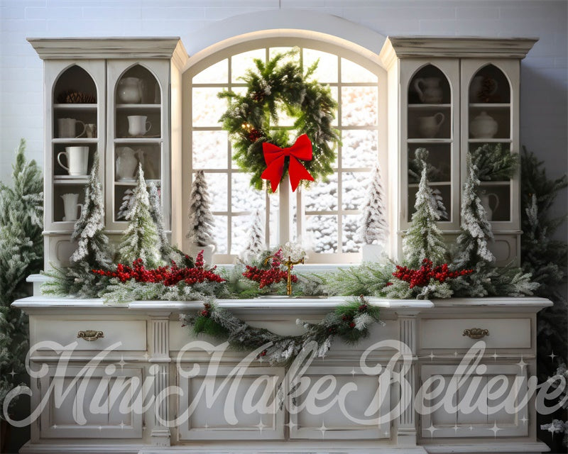 Kate White Farmhouse Winter Christmas Kitchen Backdrop Designed by Mini MakeBelieve -UK