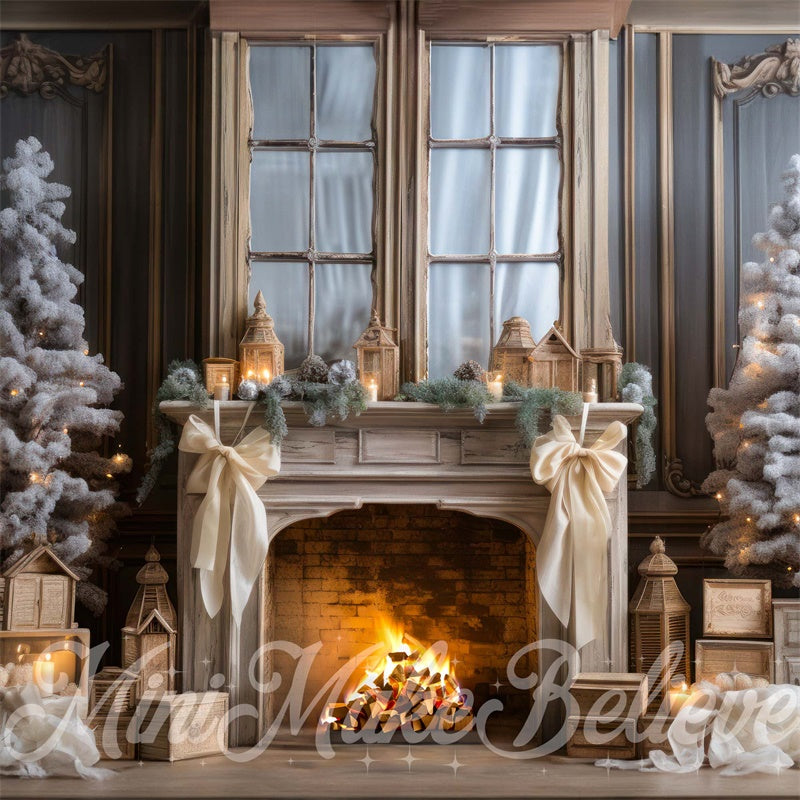 Kate Chic Winter Christmas Fireplace Backdrop Designed by Mini MakeBelieve